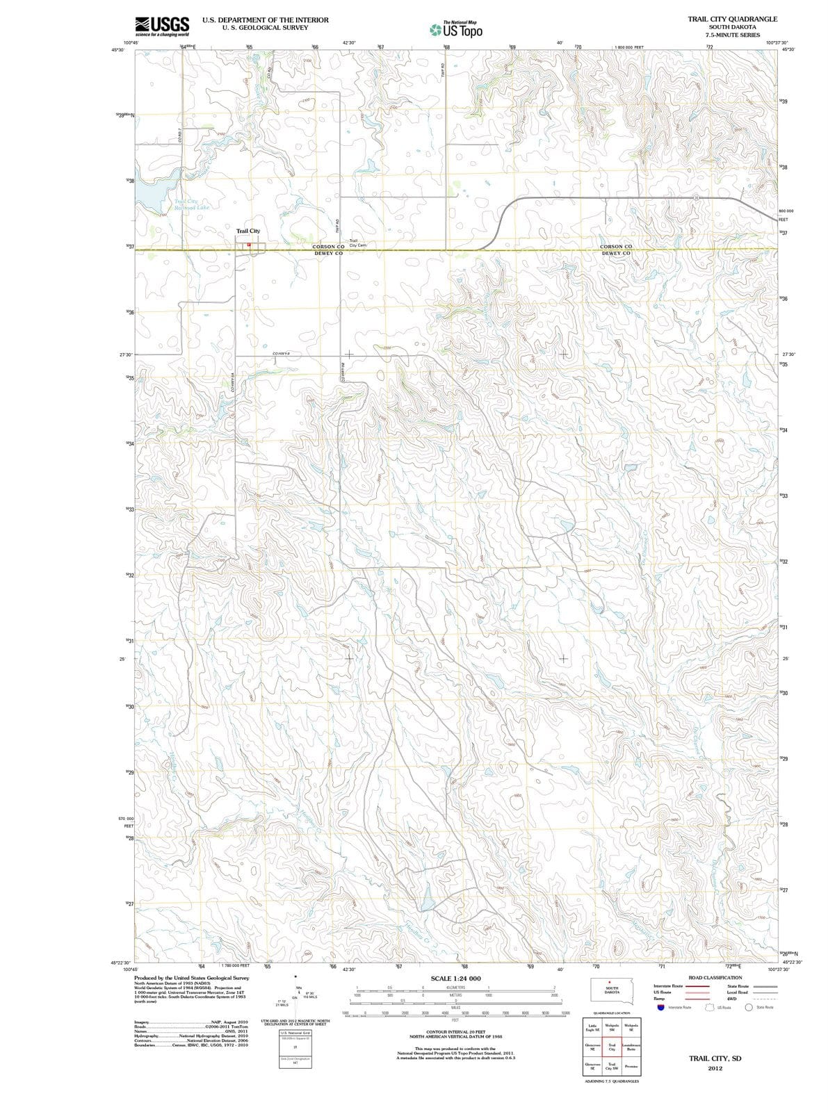 2012 Trail City, SD - South Dakota - USGS Topographic Map