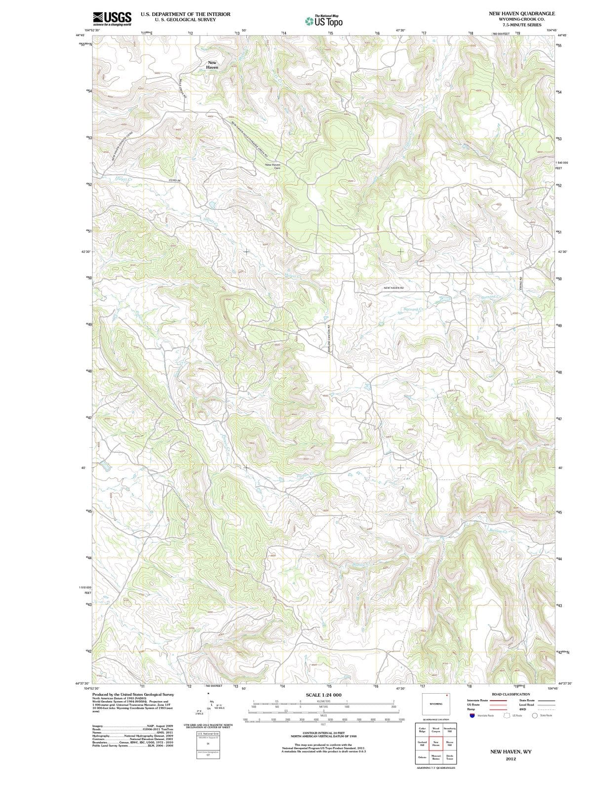 2012 New Haven, WY - Wyoming - USGS Topographic Map