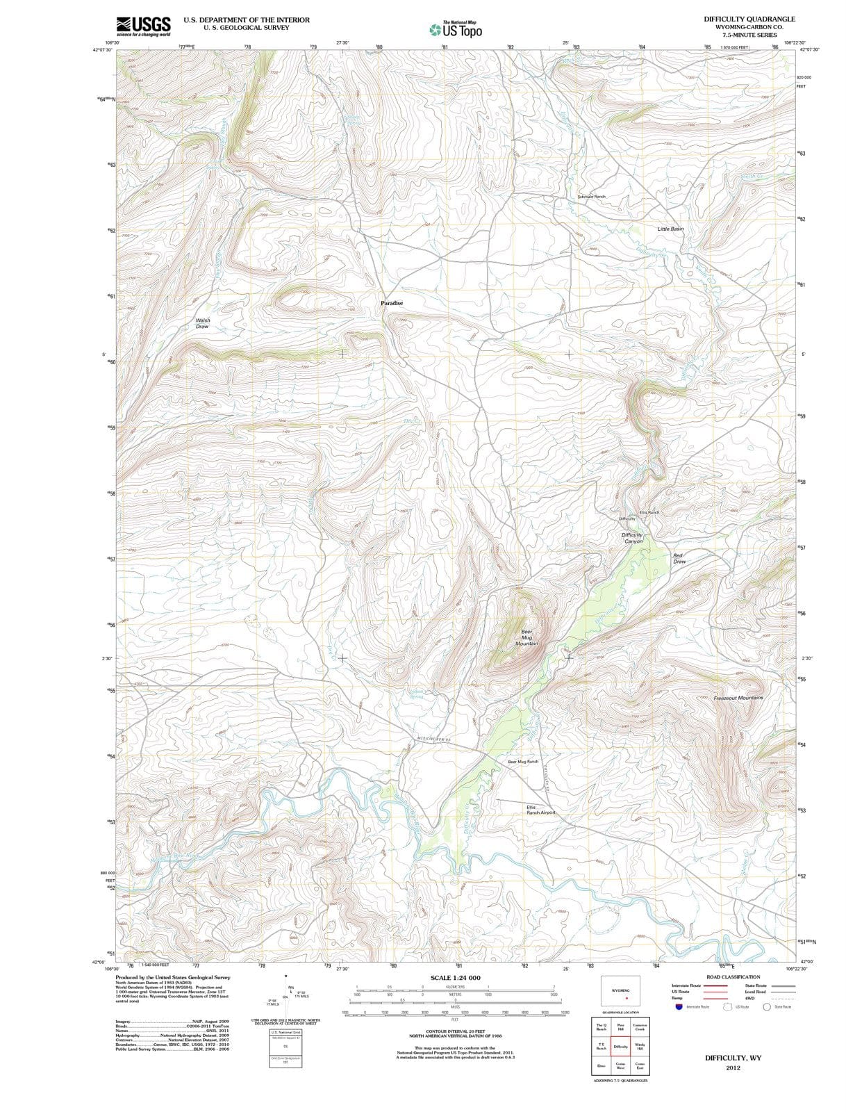 2012 Difficulty, WY - Wyoming - USGS Topographic Map