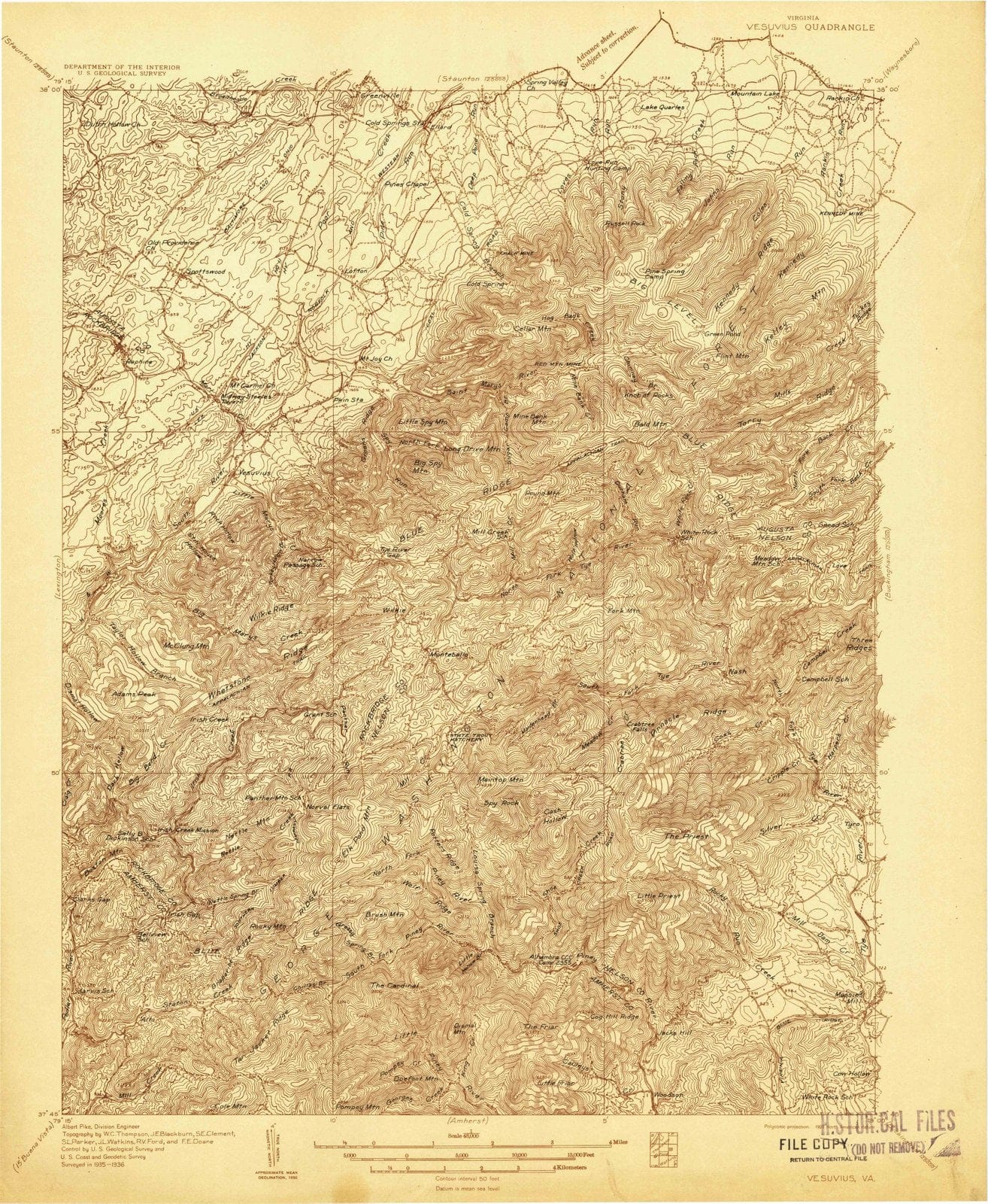1936 Vesuvius, VA - Virginia - USGS Topographic Map