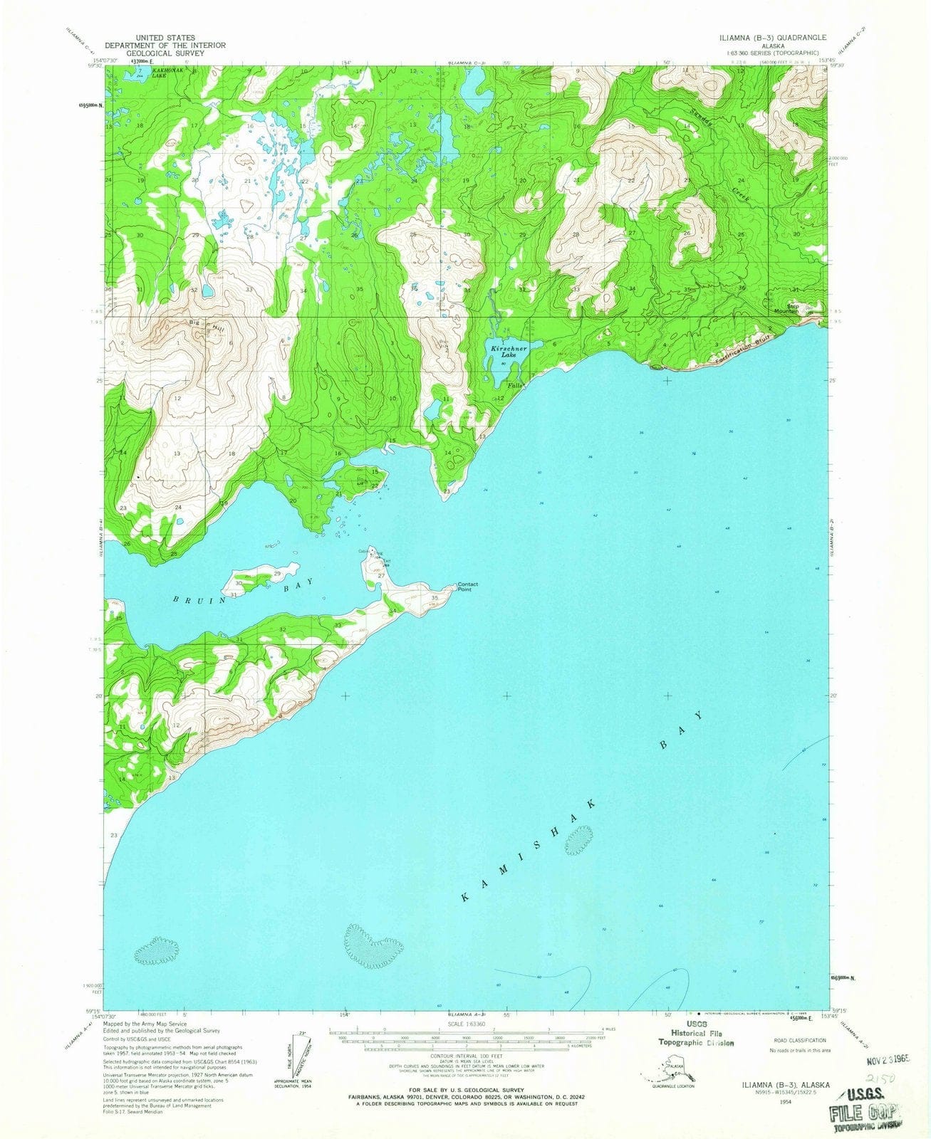 1954 Iliamna, AK - Alaska - USGS Topographic Map