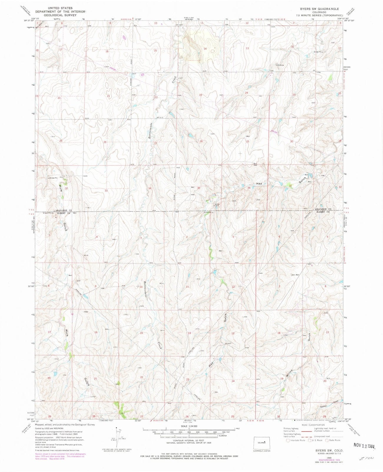 1969 Byers, CO - Colorado - USGS Topographic Map - Historic Pictoric