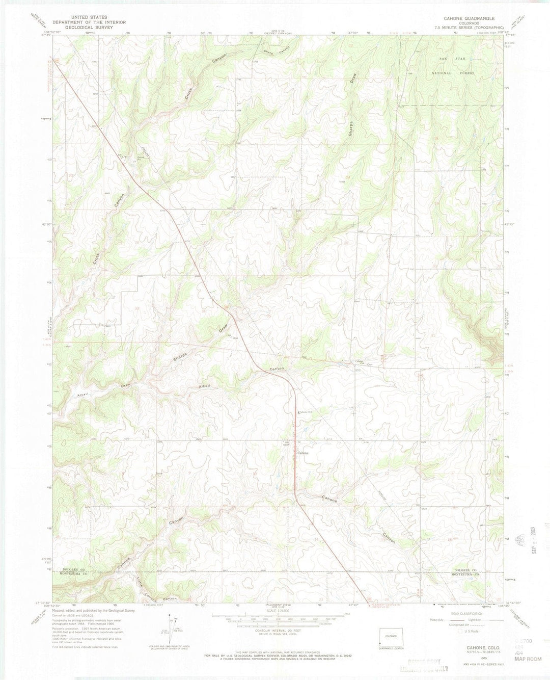 1965 Cahone, CO - Colorado - USGS Topographic Map