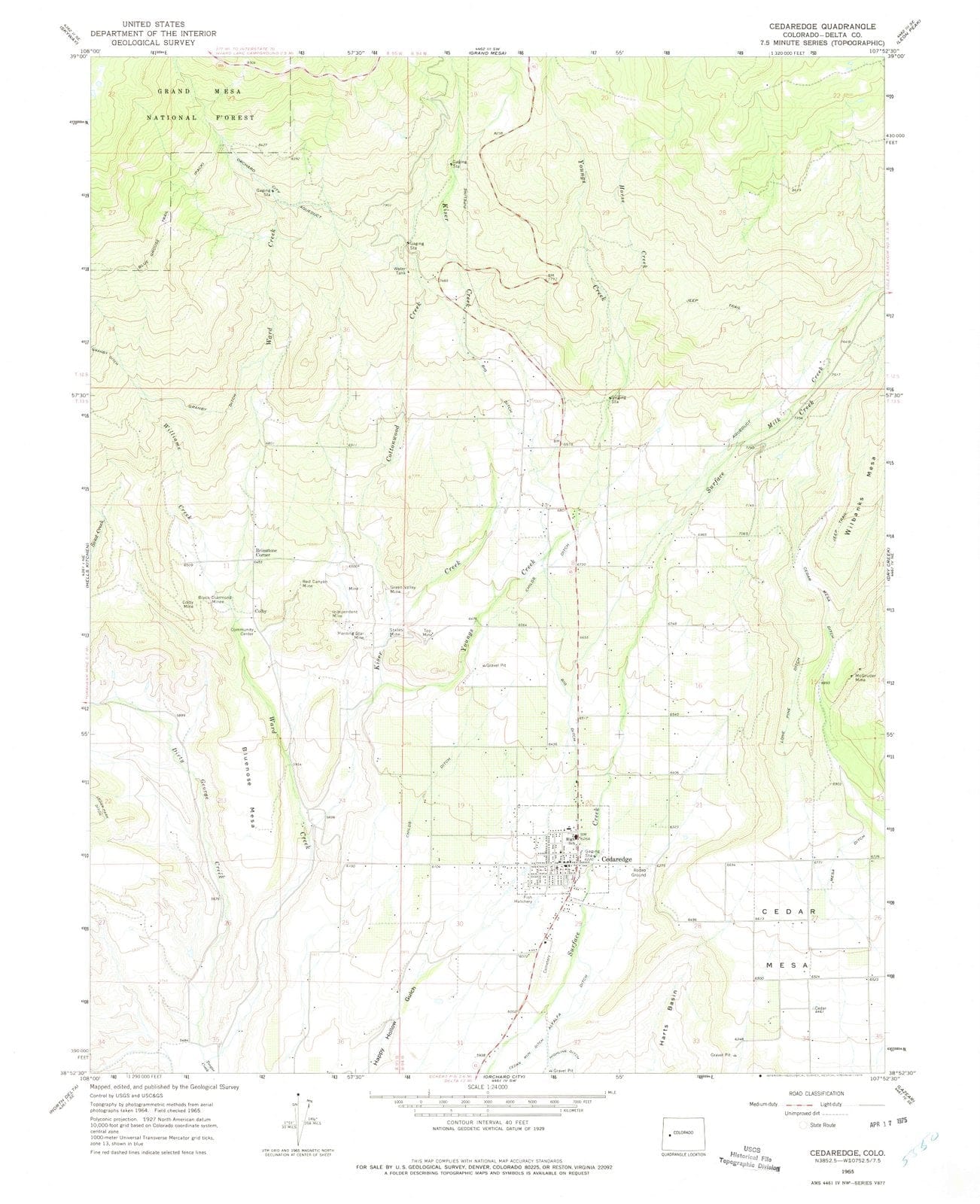 1965 Cedaredge, CO - Colorado - USGS Topographic Map