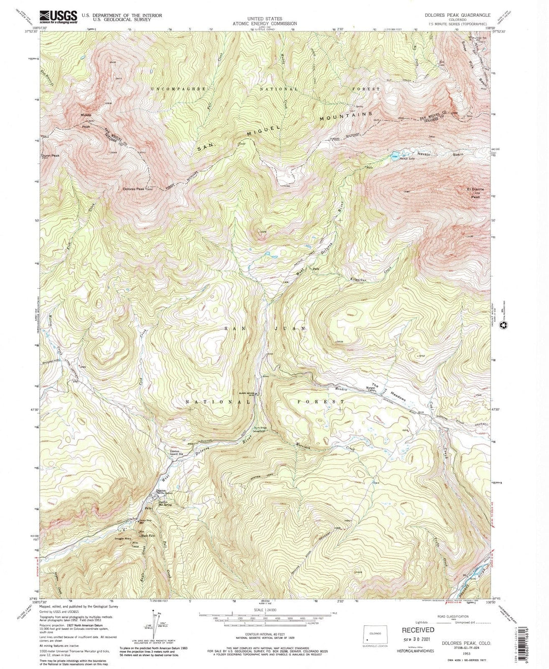 1953 Dolores Peak, CO - Colorado - USGS Topographic Map