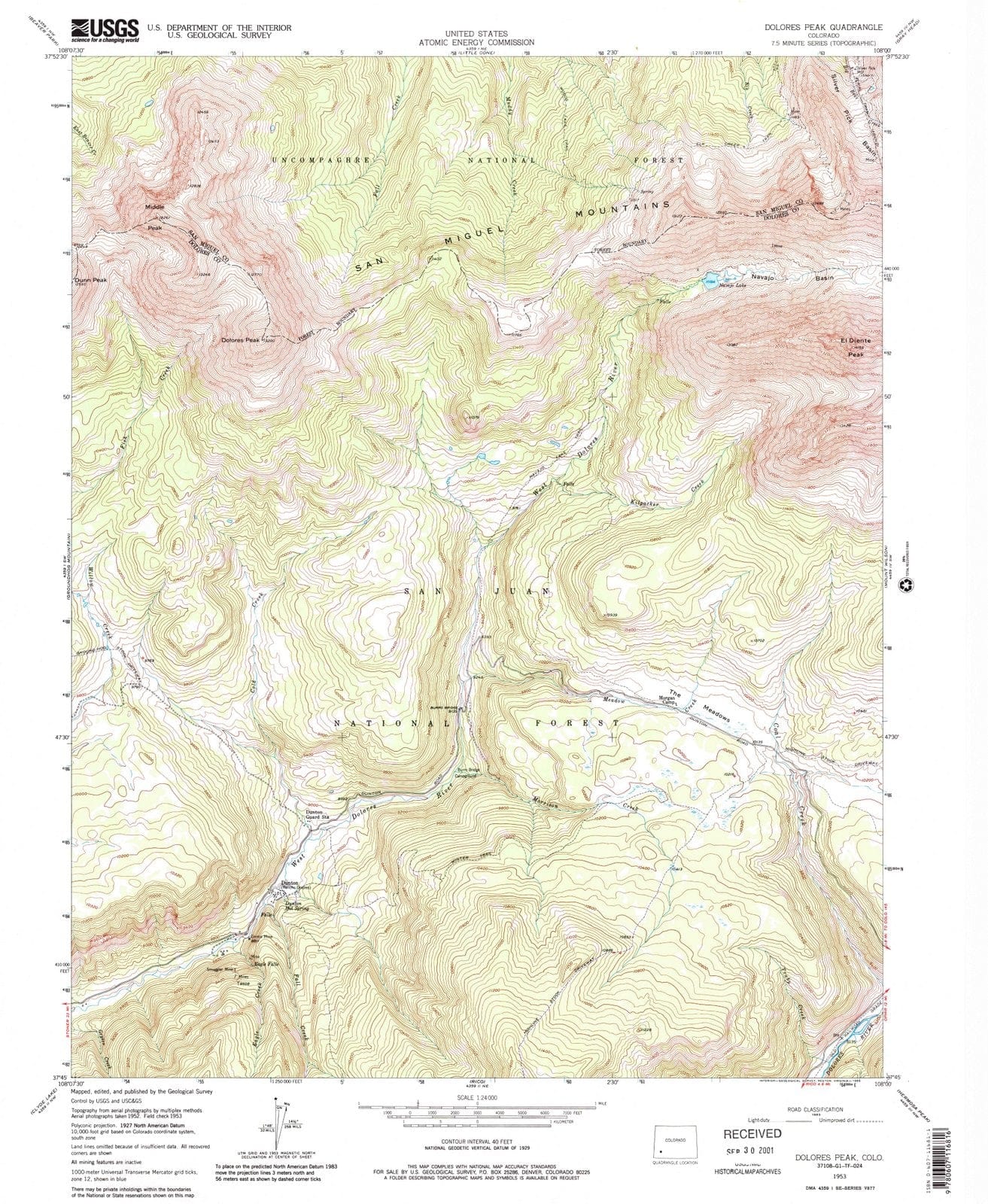 1953 Dolores Peak, CO - Colorado - USGS Topographic Map