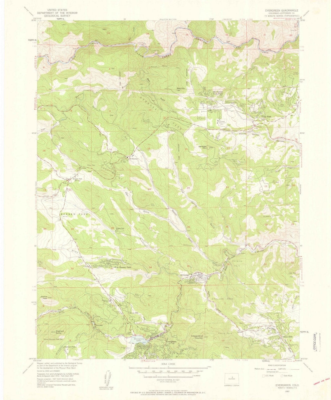 1957 Evergreen, CO - Colorado - USGS Topographic Map