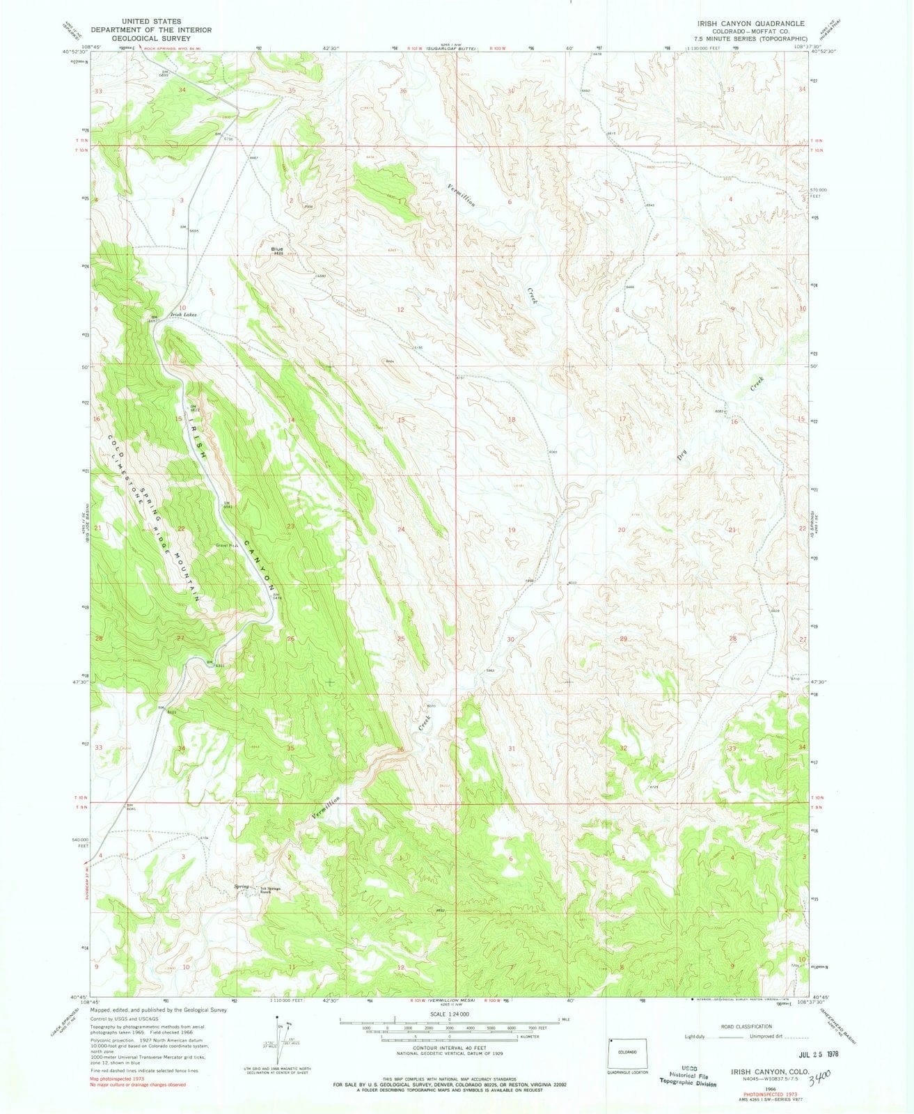 1966 Irish Canyon, CO - Colorado - USGS Topographic Map