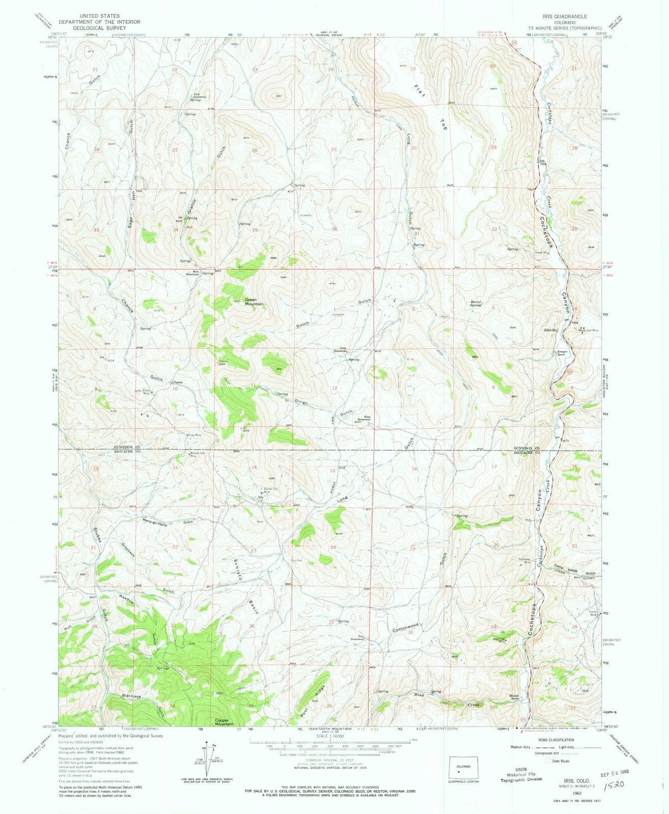 1962 Iris, CO - Colorado - USGS Topographic Map