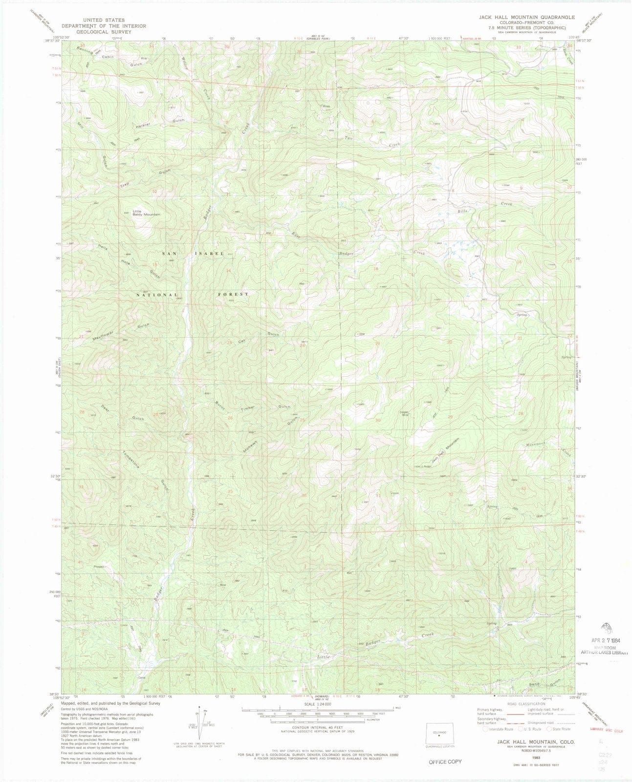 1983 Jack Hall Mountain, CO - Colorado - USGS Topographic Map