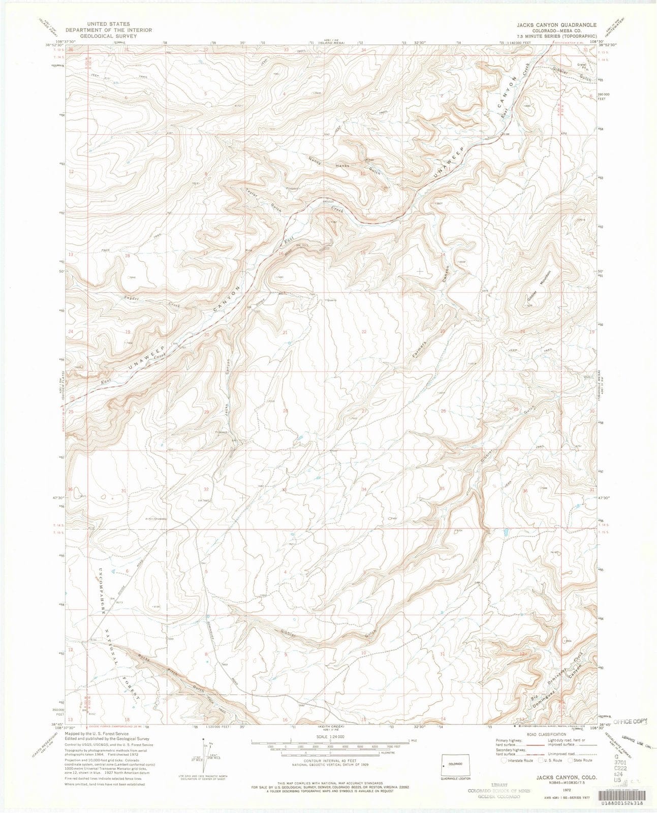 1972 Jacks Canyon, CO - Colorado - USGS Topographic Map