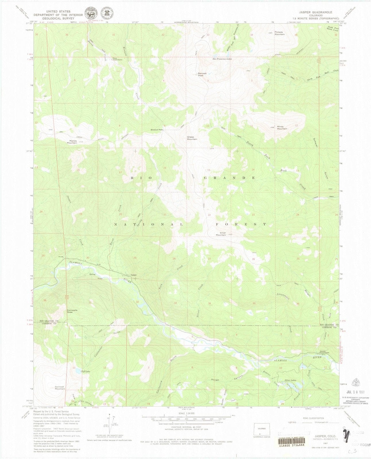1967 Jasper, CO - Colorado - USGS Topographic Map