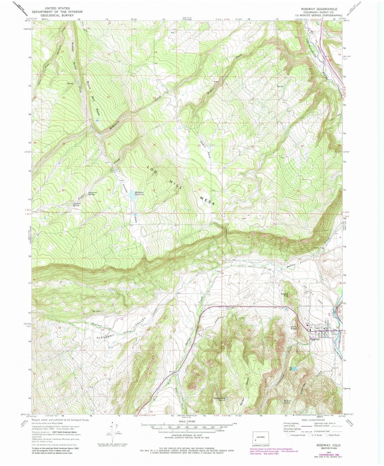 1967 Ridgway, CO Colorado USGS Topographic Map Historic Pictoric
