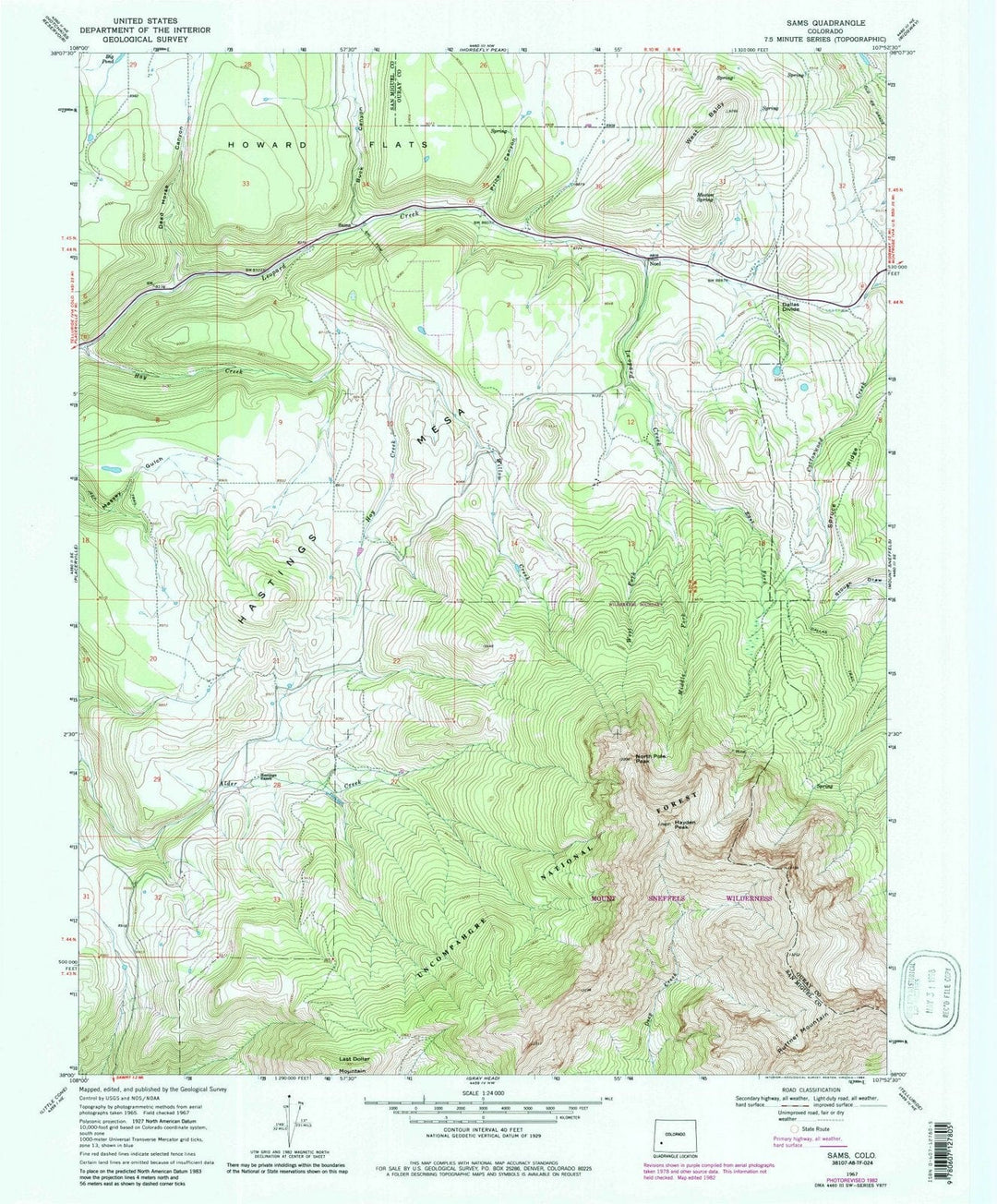 1967 SAMS, CO - Colorado - USGS Topographic Map