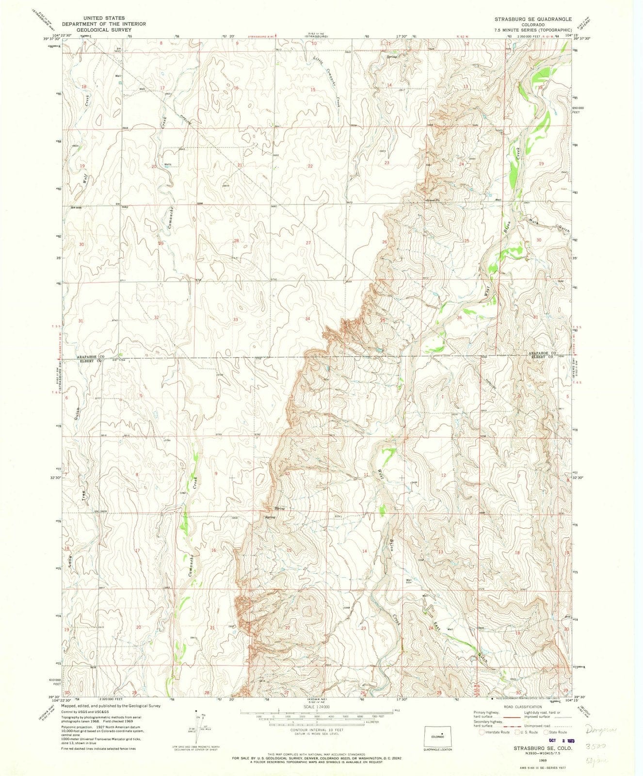 1969 Strasburg, CO - Colorado - USGS Topographic Map