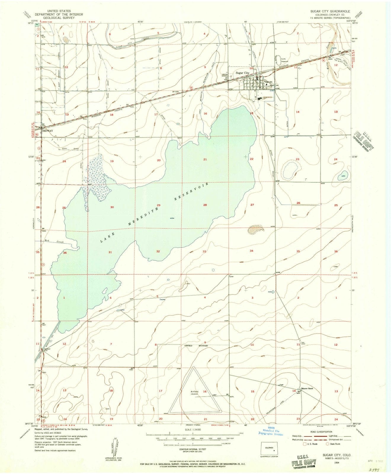 1954 Sugar City, CO Colorado USGS Topographic Map Historic Pictoric