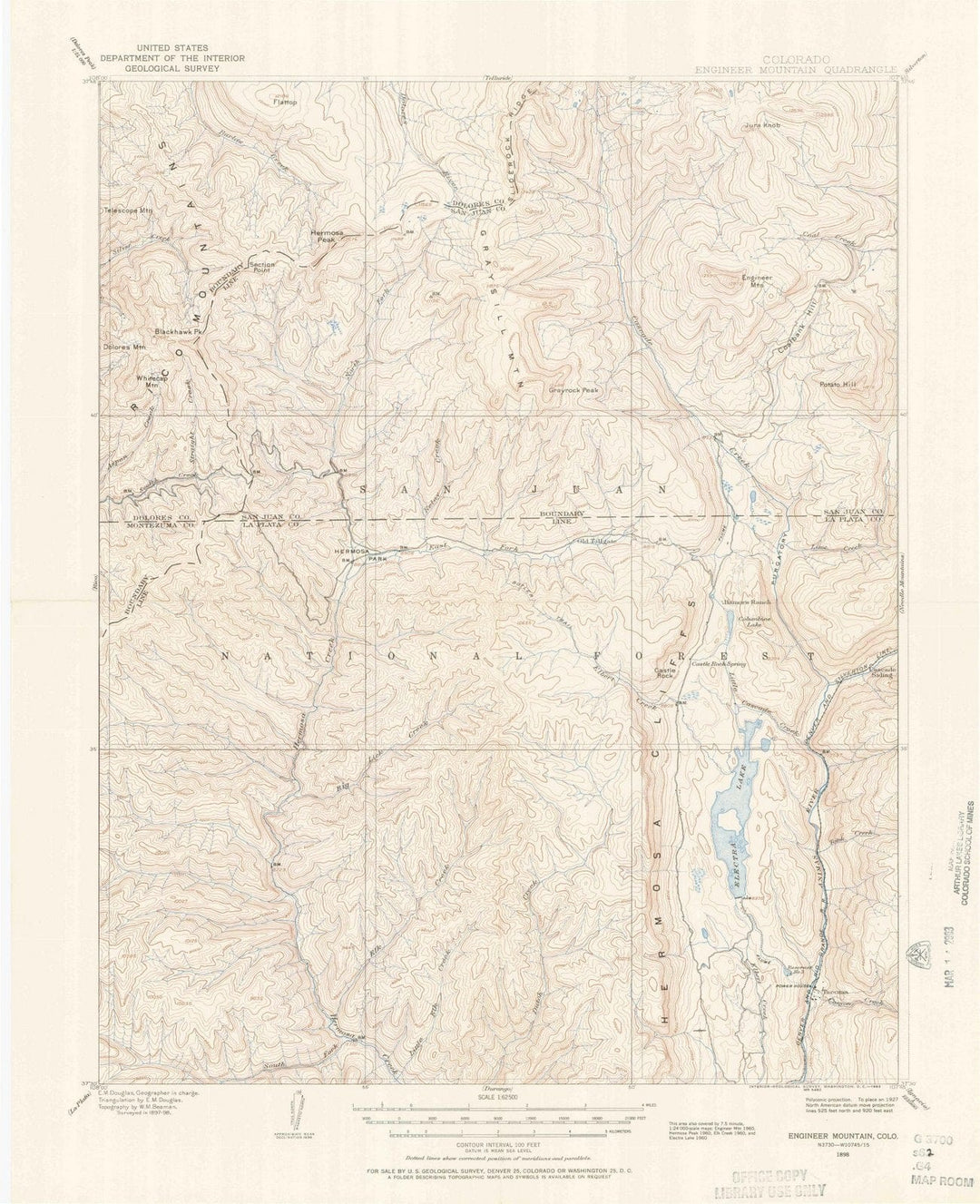 1898 Engineer Mountain, CO - Colorado - USGS Topographic Map