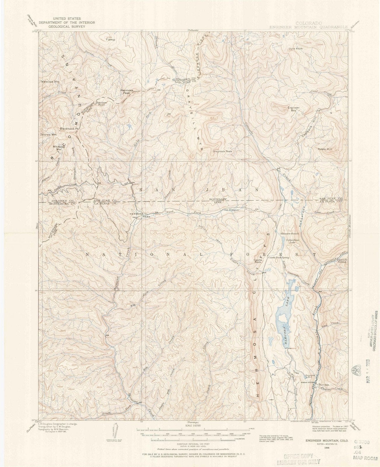 1898 Engineer Mountain, CO - Colorado - USGS Topographic Map