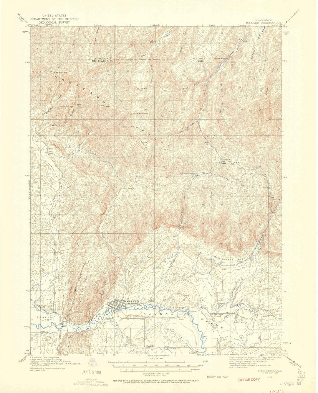 1912 Meeker, CO - Colorado - USGS Topographic Map
