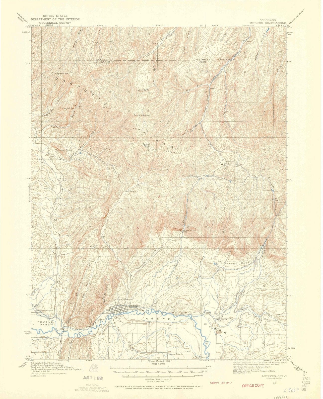 1912 Meeker, CO - Colorado - USGS Topographic Map