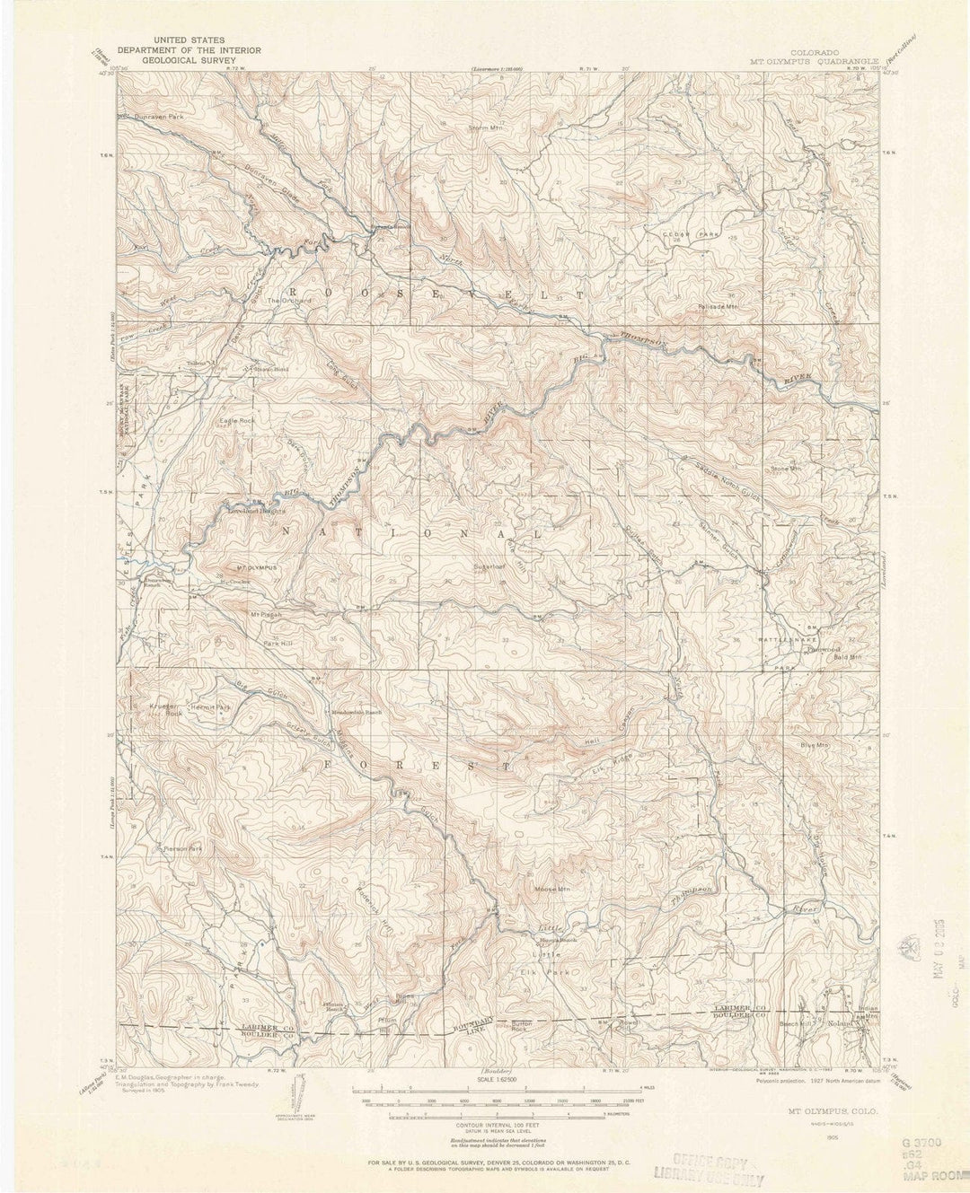 1905 Mount Olympus, CO - Colorado - USGS Topographic Map