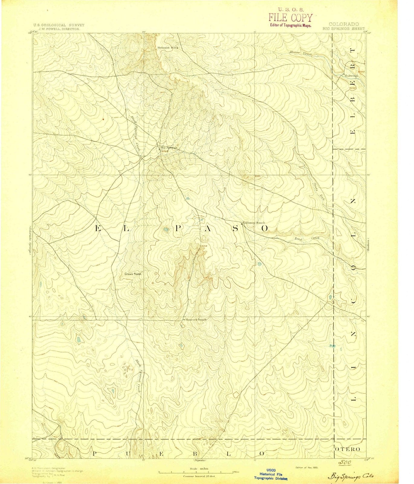1893 Big Springs, CO - Colorado - USGS Topographic Map