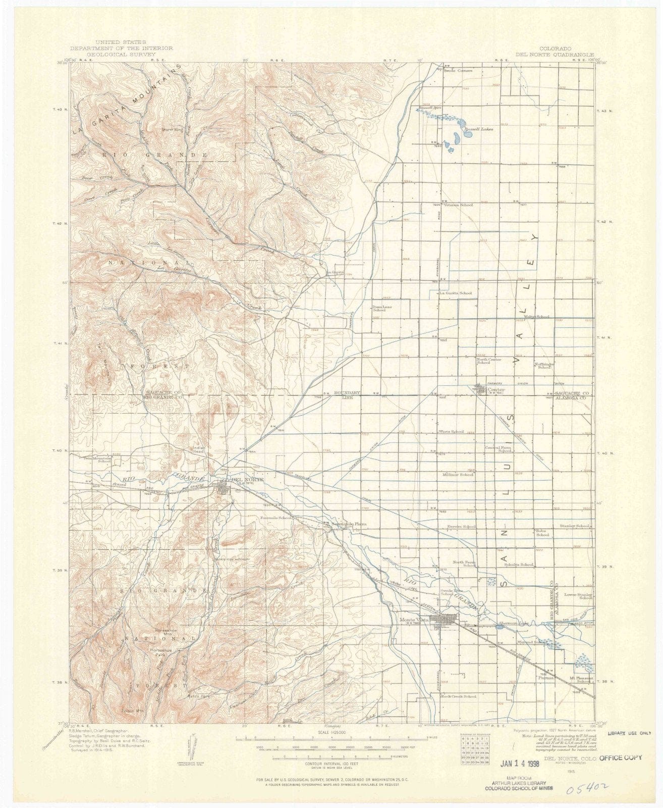 1915 Del Norte, CO - Colorado - USGS Topographic Map
