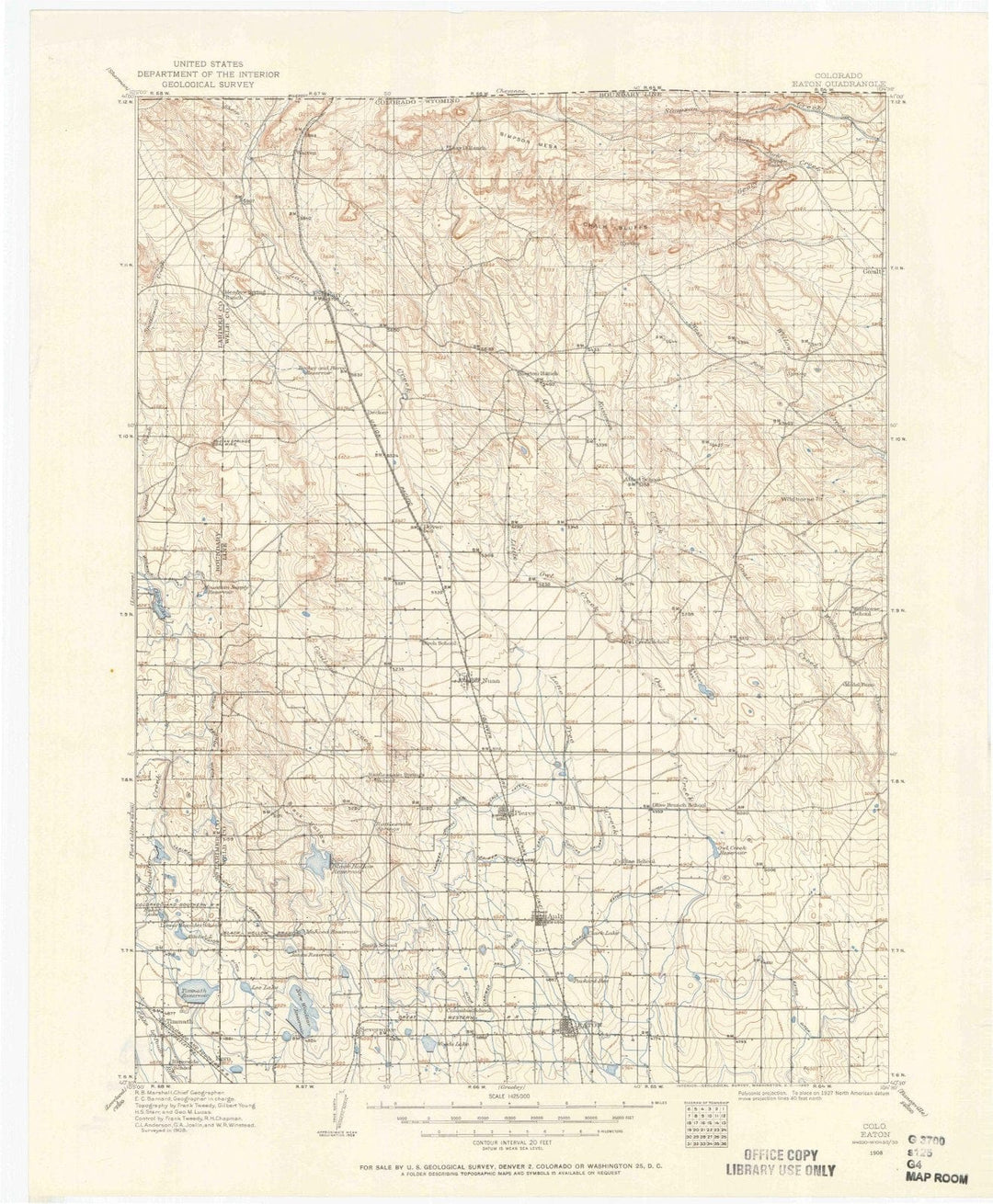 1908 Eaton, CO - Colorado - USGS Topographic Map
