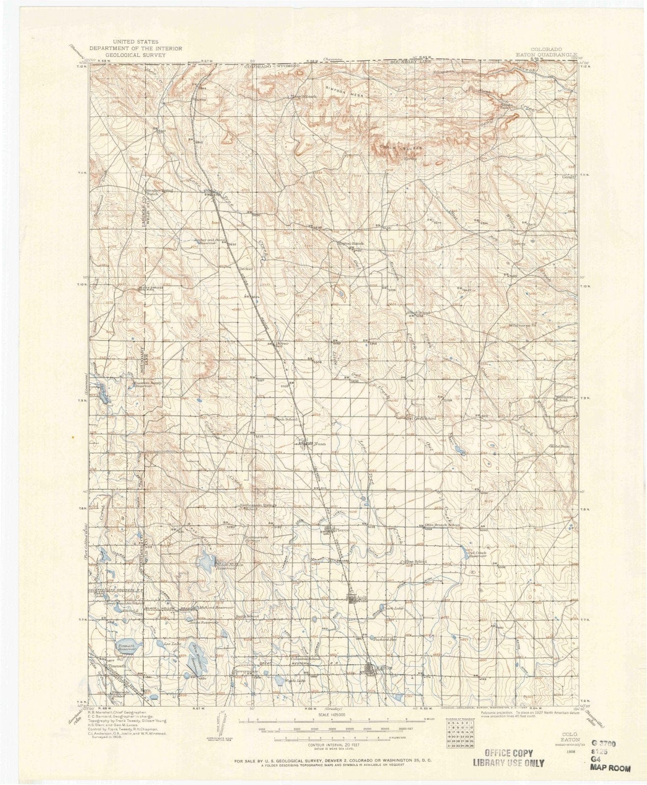 1908 Eaton, CO - Colorado - USGS Topographic Map