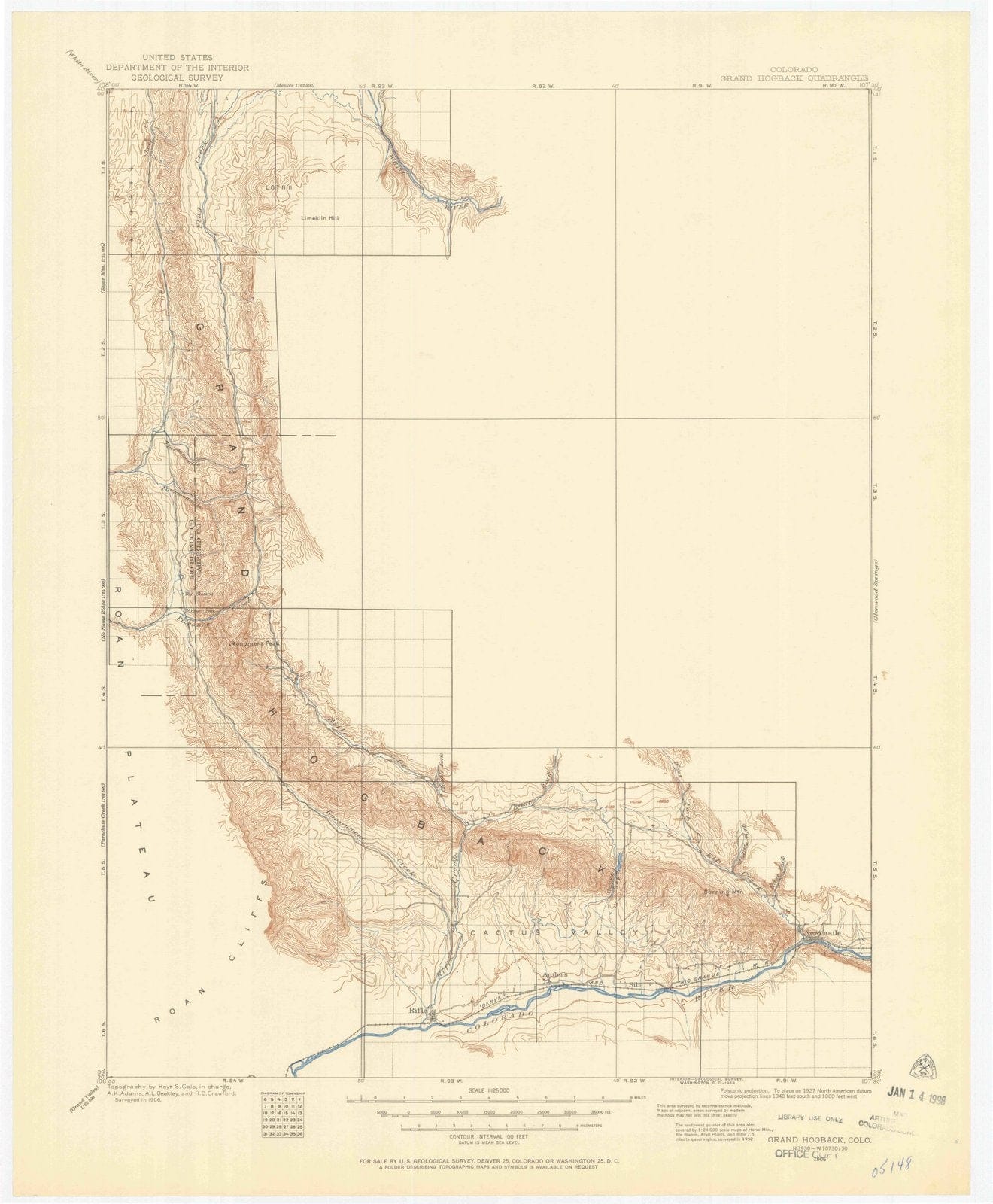 1906 Grand Hogback, CO - Colorado - USGS Topographic Map