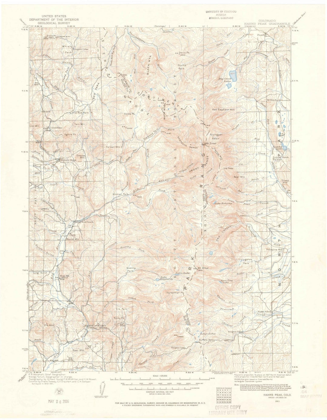1911 Hahns Peak, CO - Colorado - USGS Topographic Map
