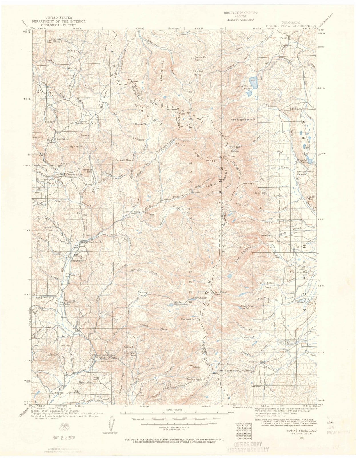 1911 Hahns Peak, CO - Colorado - USGS Topographic Map
