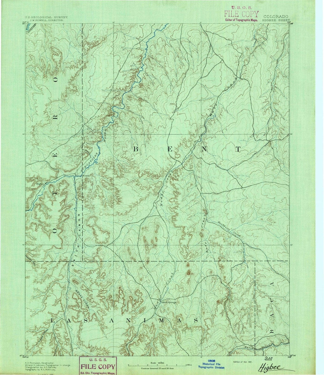 1891 Higbee, CO - Colorado - USGS Topographic Map