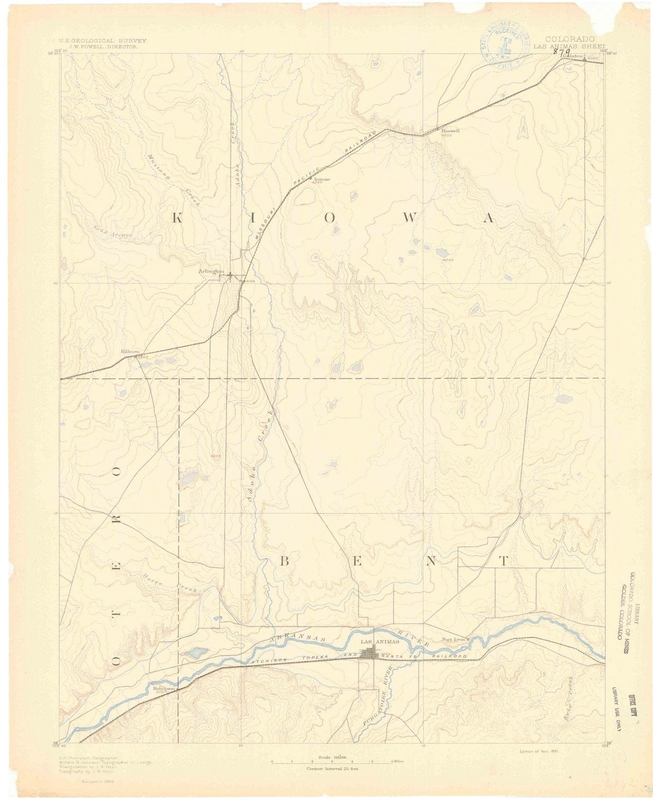 1891 Las Animas, CO - Colorado - USGS Topographic Map