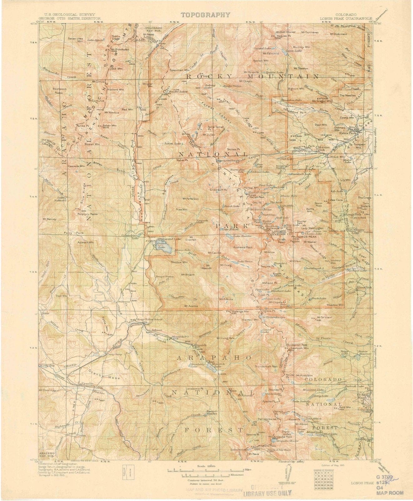 1915 Longs Peak, CO - Colorado - USGS Topographic Map