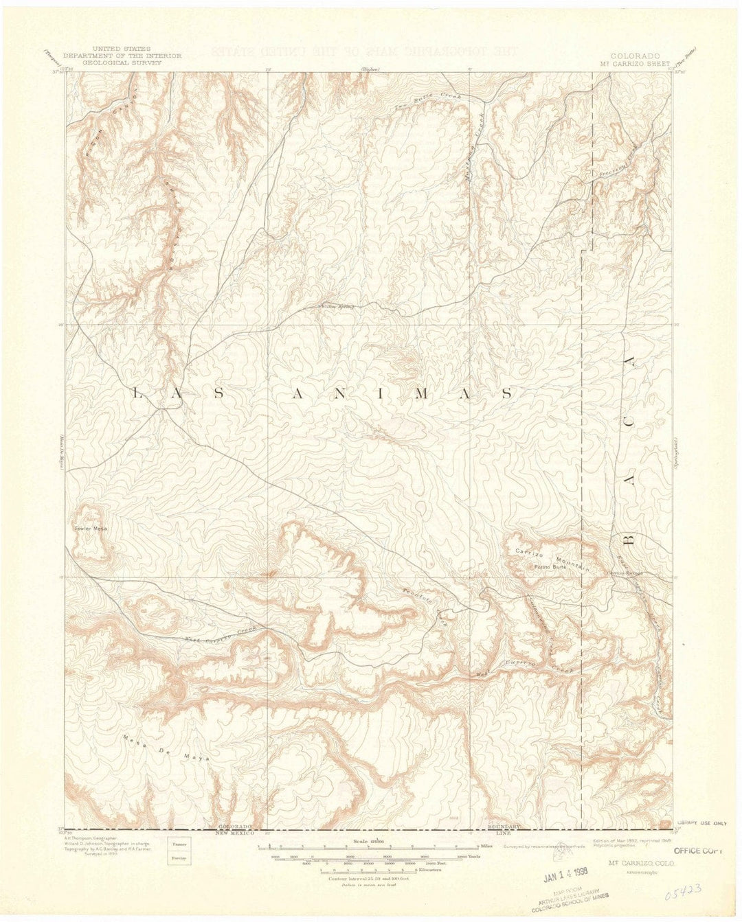 1892 Mount Carrizo, CO - Colorado - USGS Topographic Map
