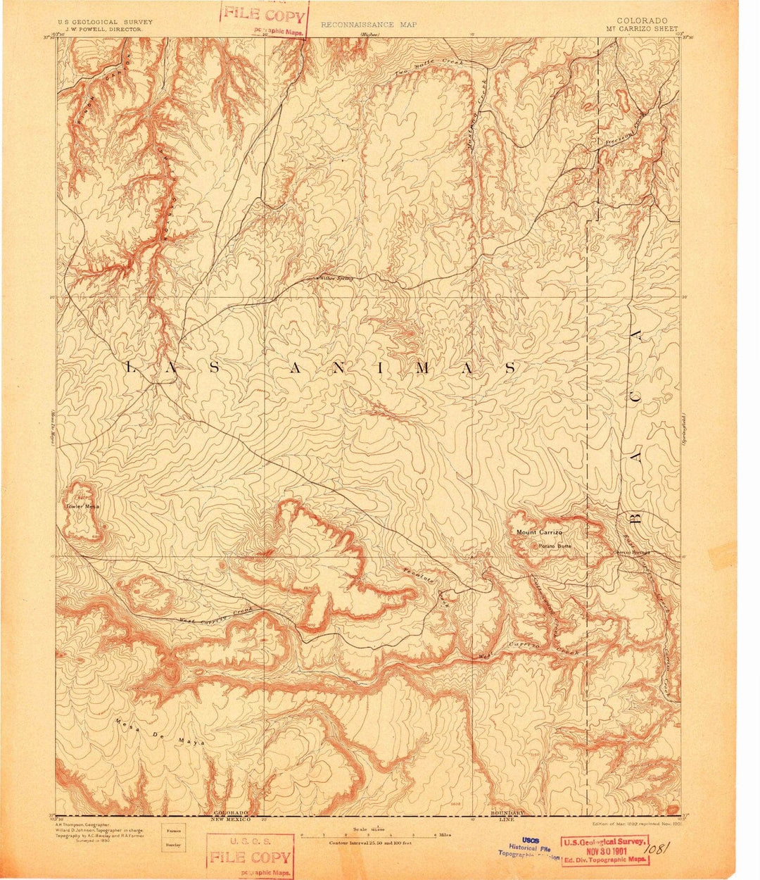 1892 Mt Carrizo, CO - Colorado - USGS Topographic Map