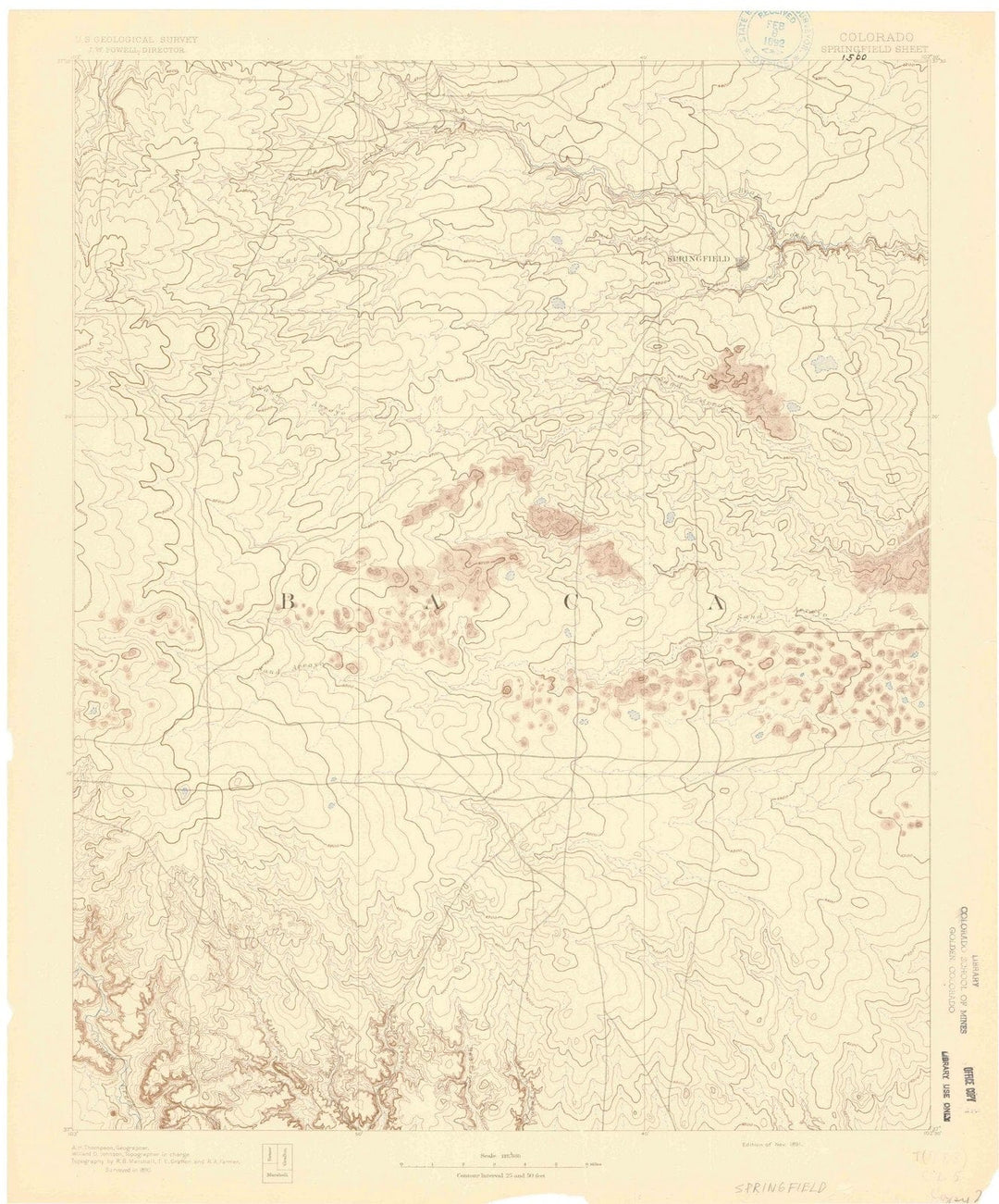 1891 Springfield, CO - Colorado - USGS Topographic Map