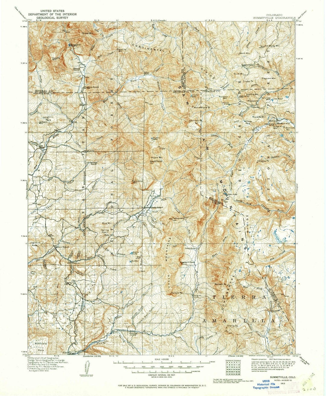 1913 Summitville, CO - Colorado - USGS Topographic Map
