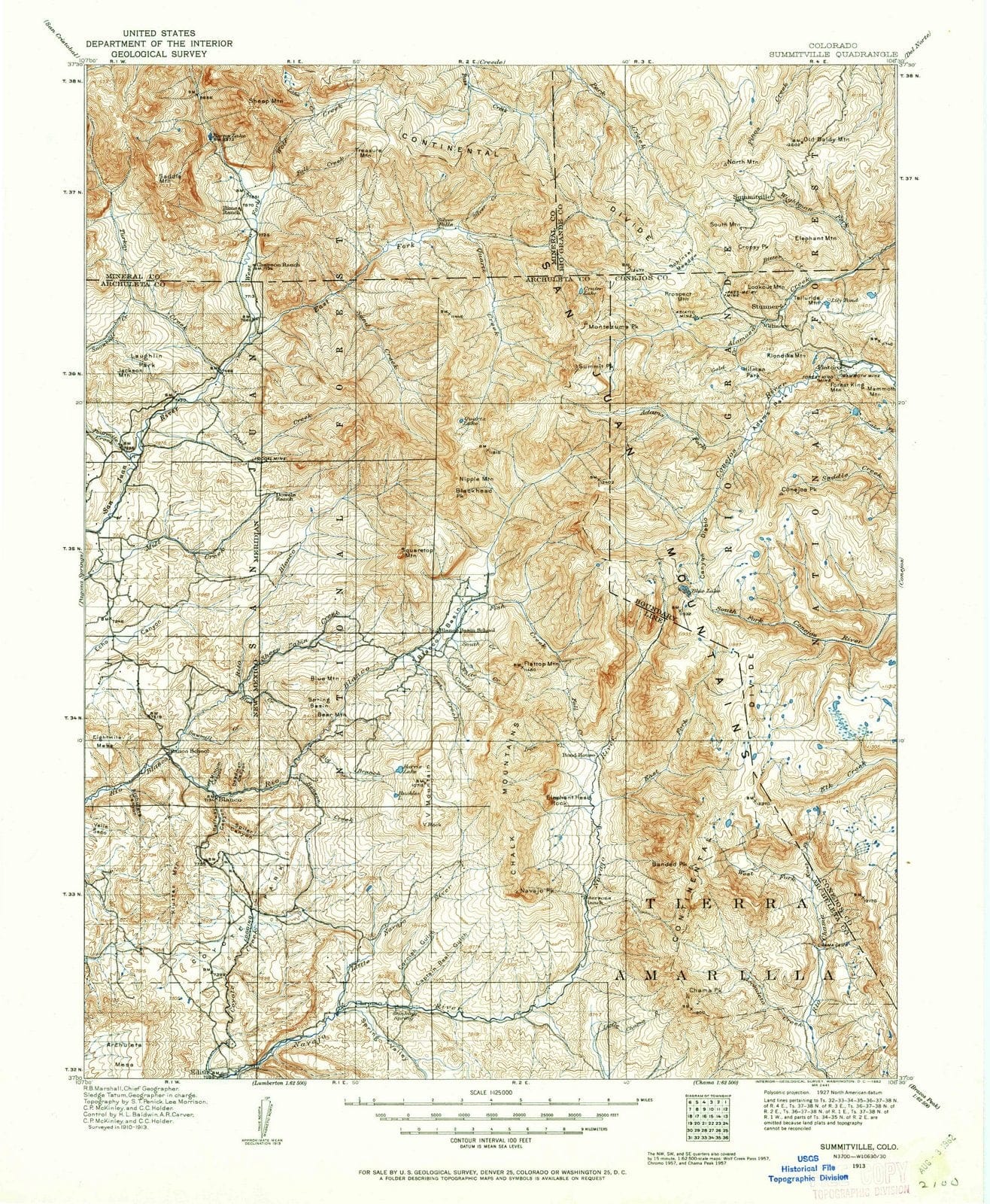 1913 Summitville, CO - Colorado - USGS Topographic Map