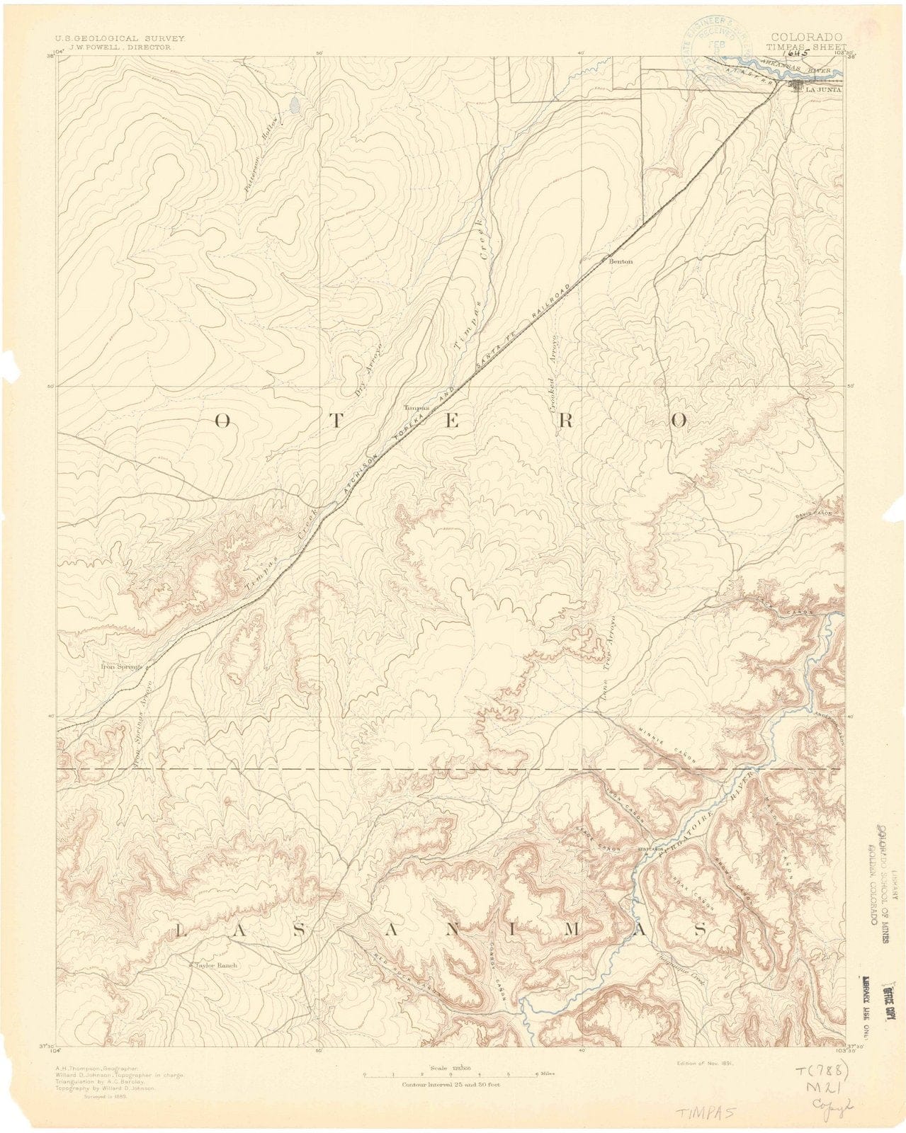 1891 Timpas, CO - Colorado - USGS Topographic Map