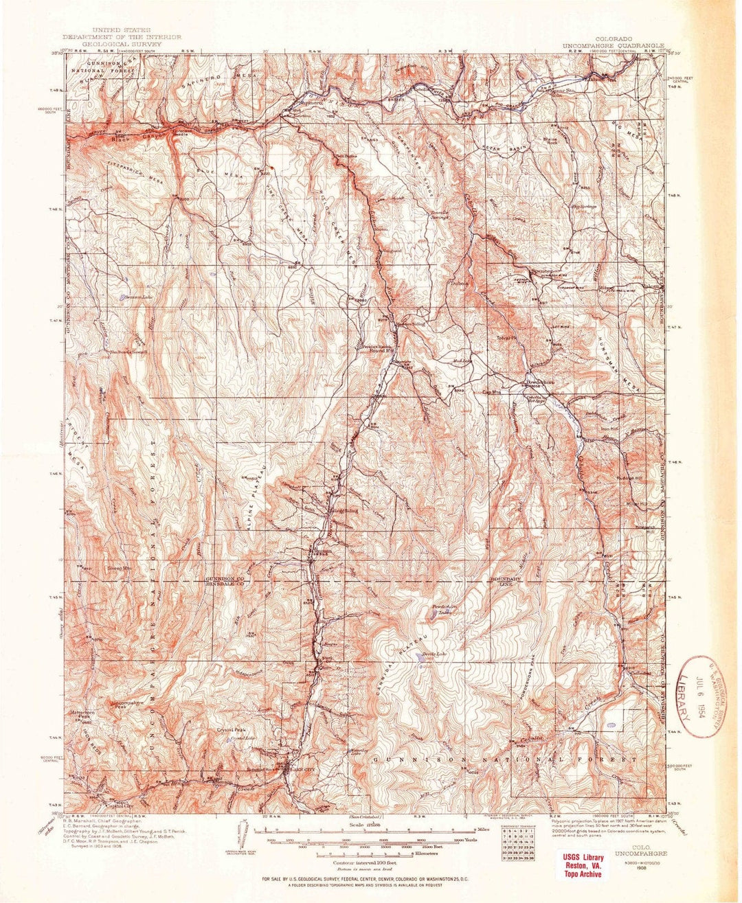 1908 Uncompahgre, CO - Colorado - USGS Topographic Map