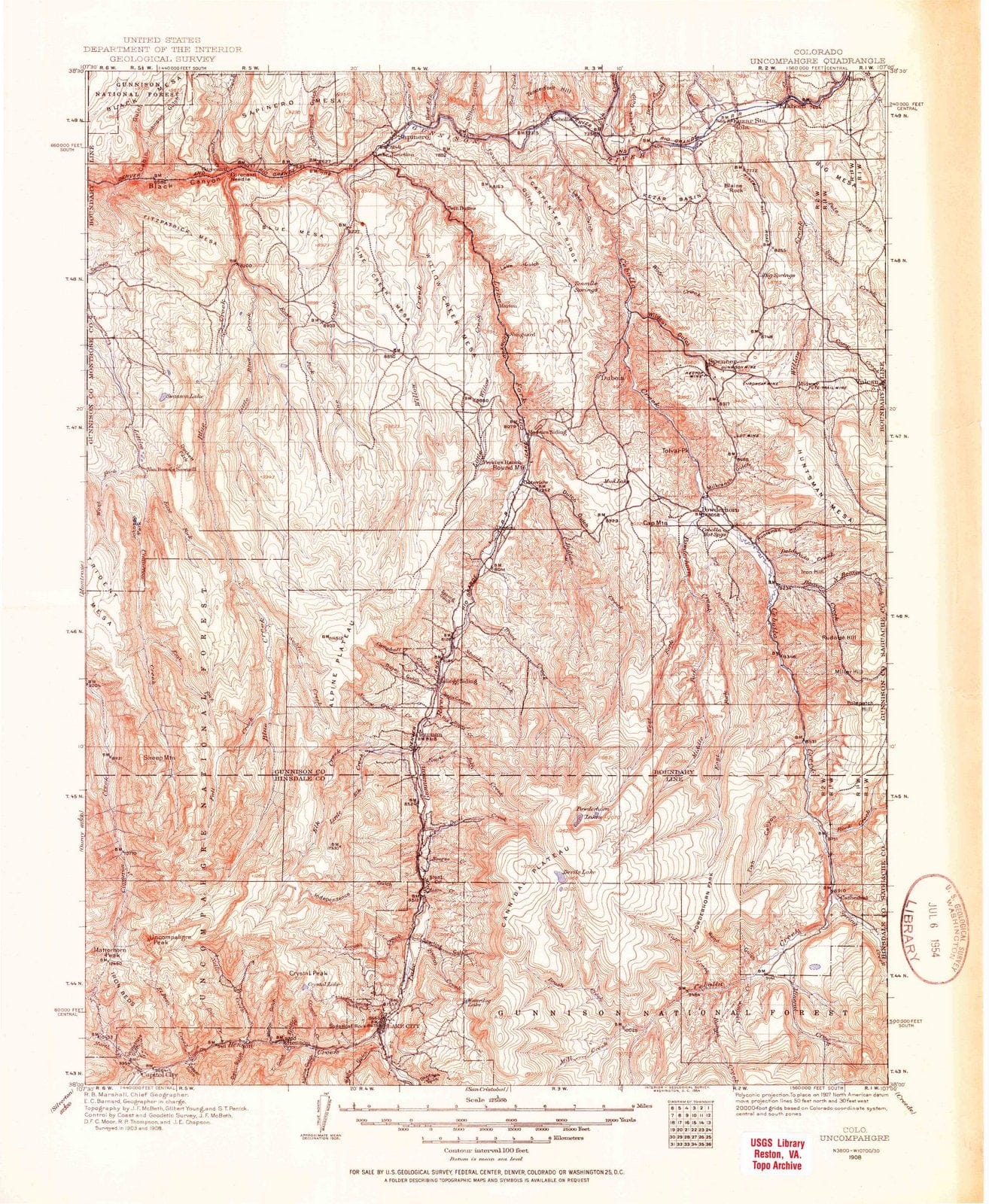 1908 Uncompahgre, CO - Colorado - USGS Topographic Map