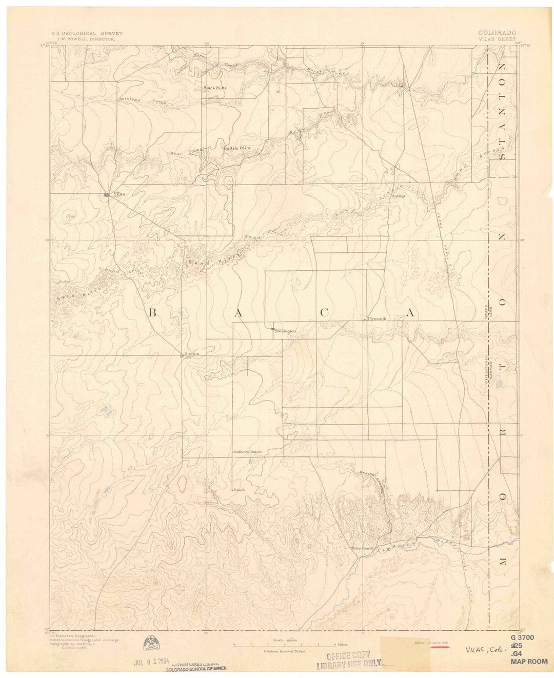 1892 Vilas, CO - Colorado - USGS Topographic Map
