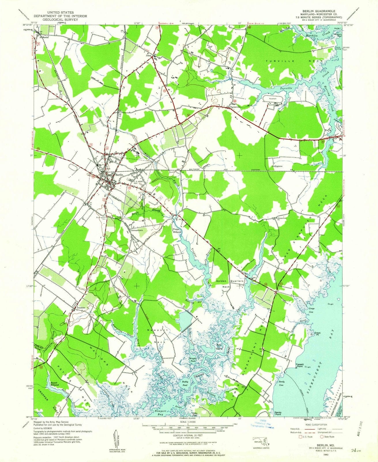 1943 Berlin, MD - Maryland - USGS Topographic Map