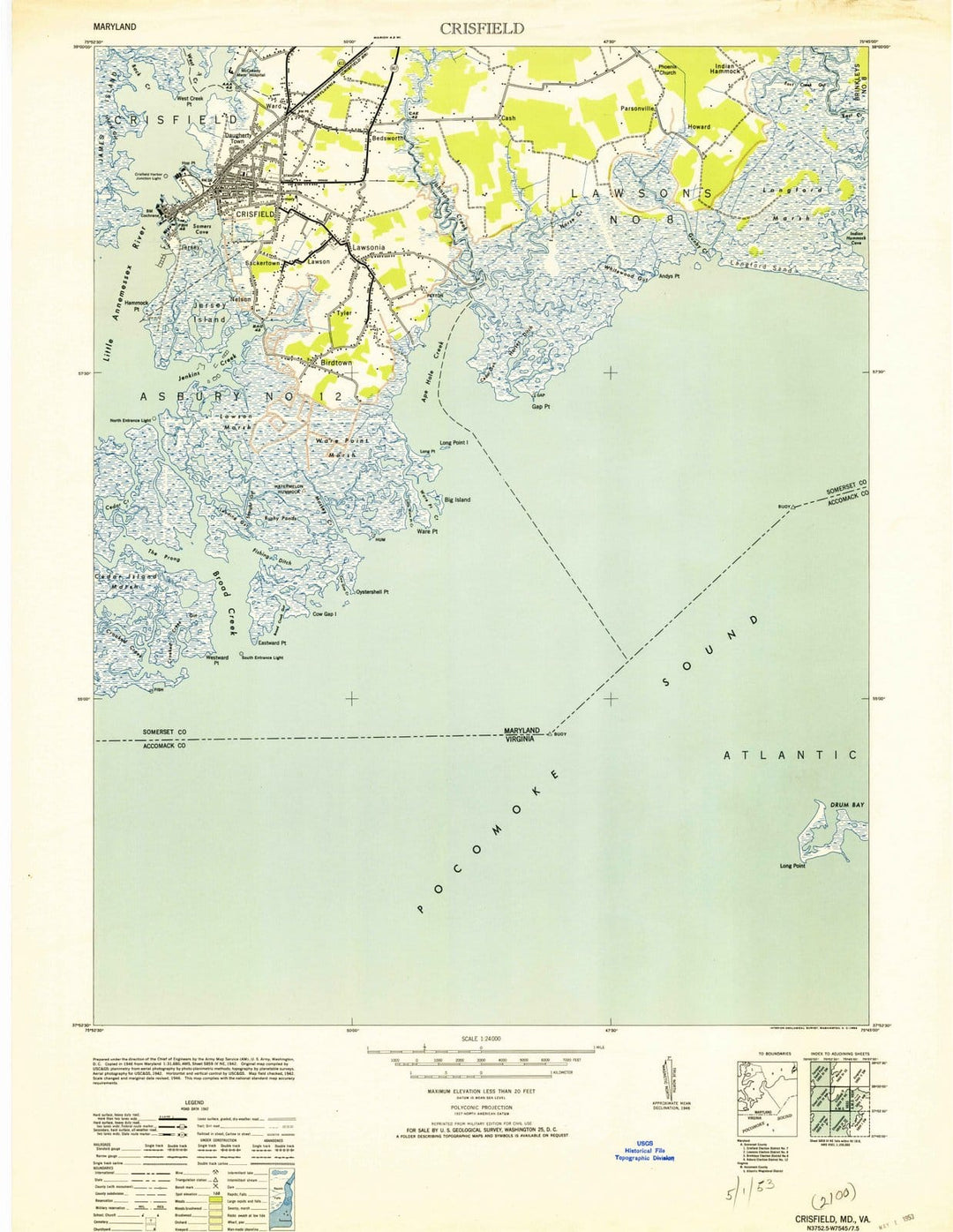 1953 Crisfield, MD - Maryland - USGS Topographic Map
