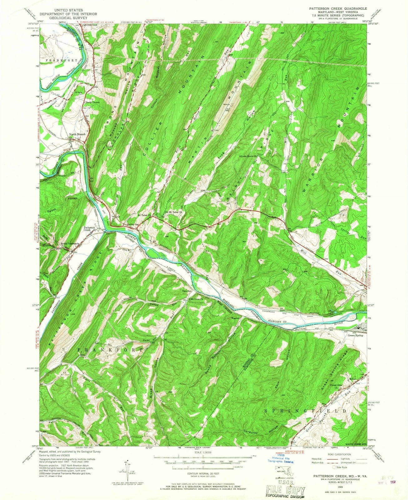 1949 Patterson Creek, WV West Virginia USGS Topographic Map