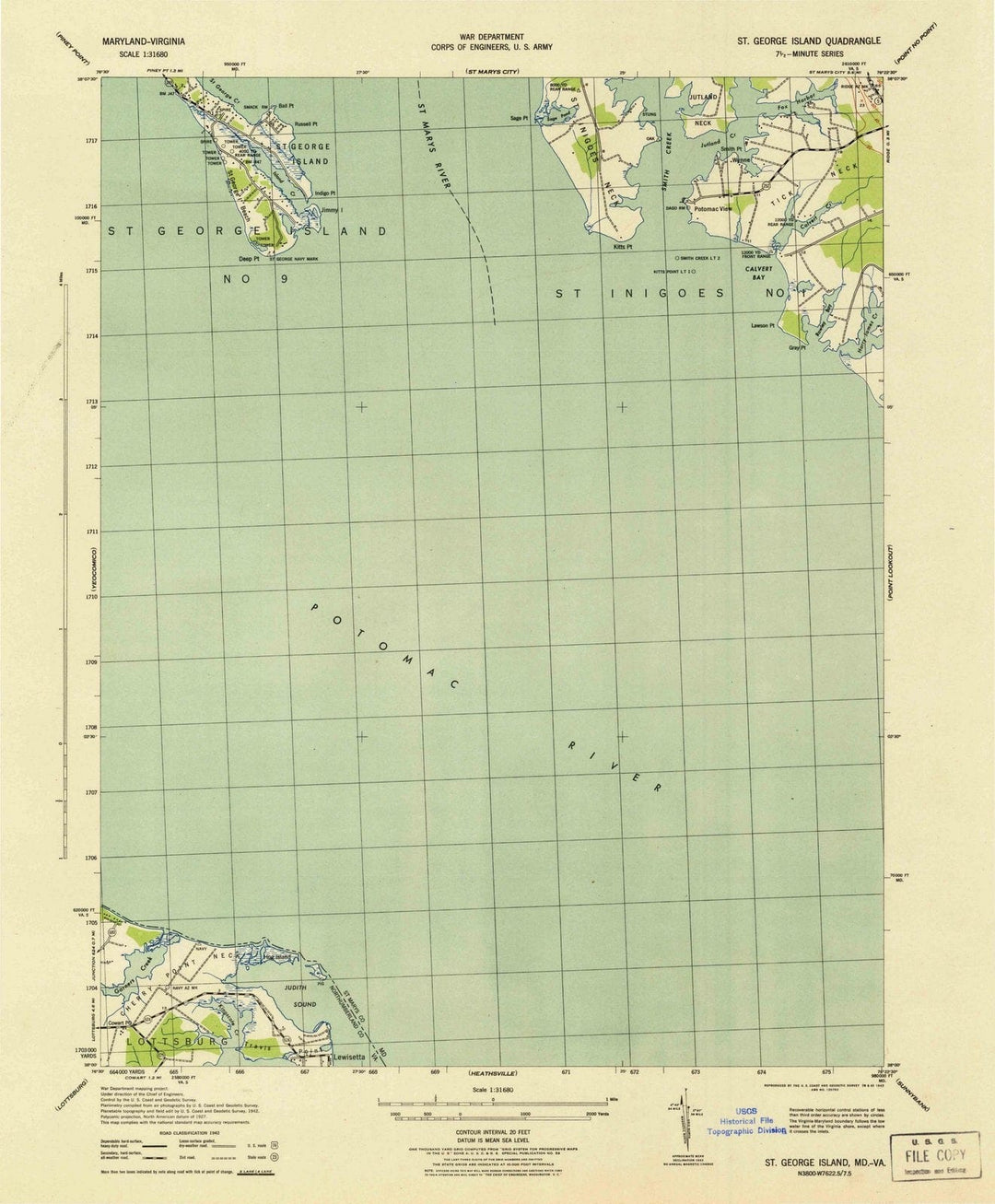1943 St. George Island, MD - Maryland - USGS Topographic Map