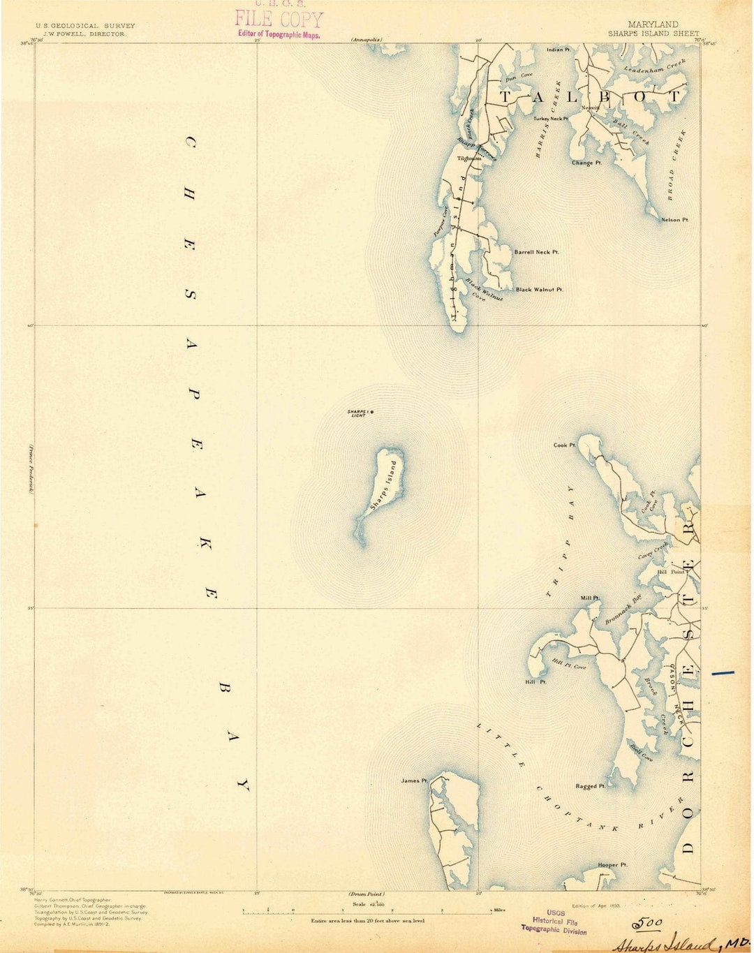 1893 Sharps Island, MD - Maryland - USGS Topographic Map