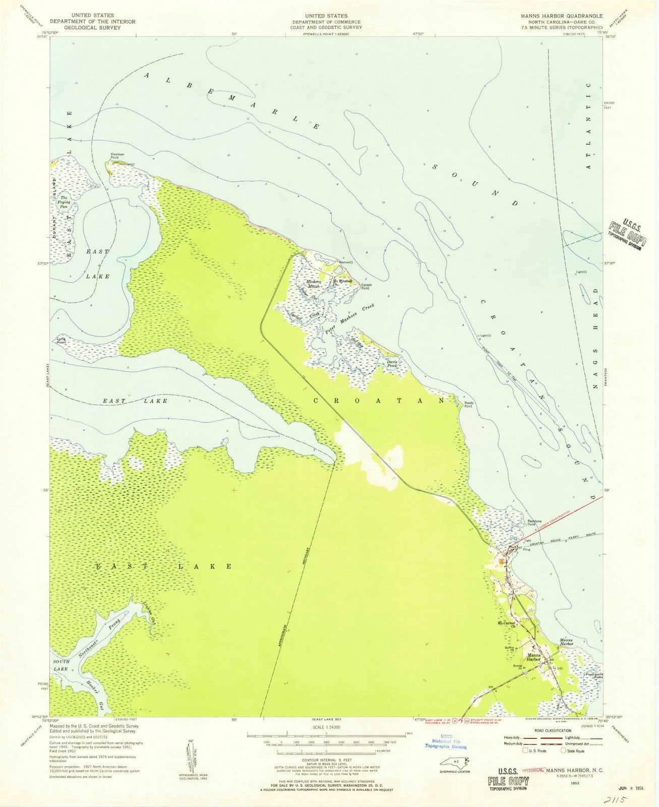 1953 Manns Harbor, NC North Carolina USGS Topographic Map